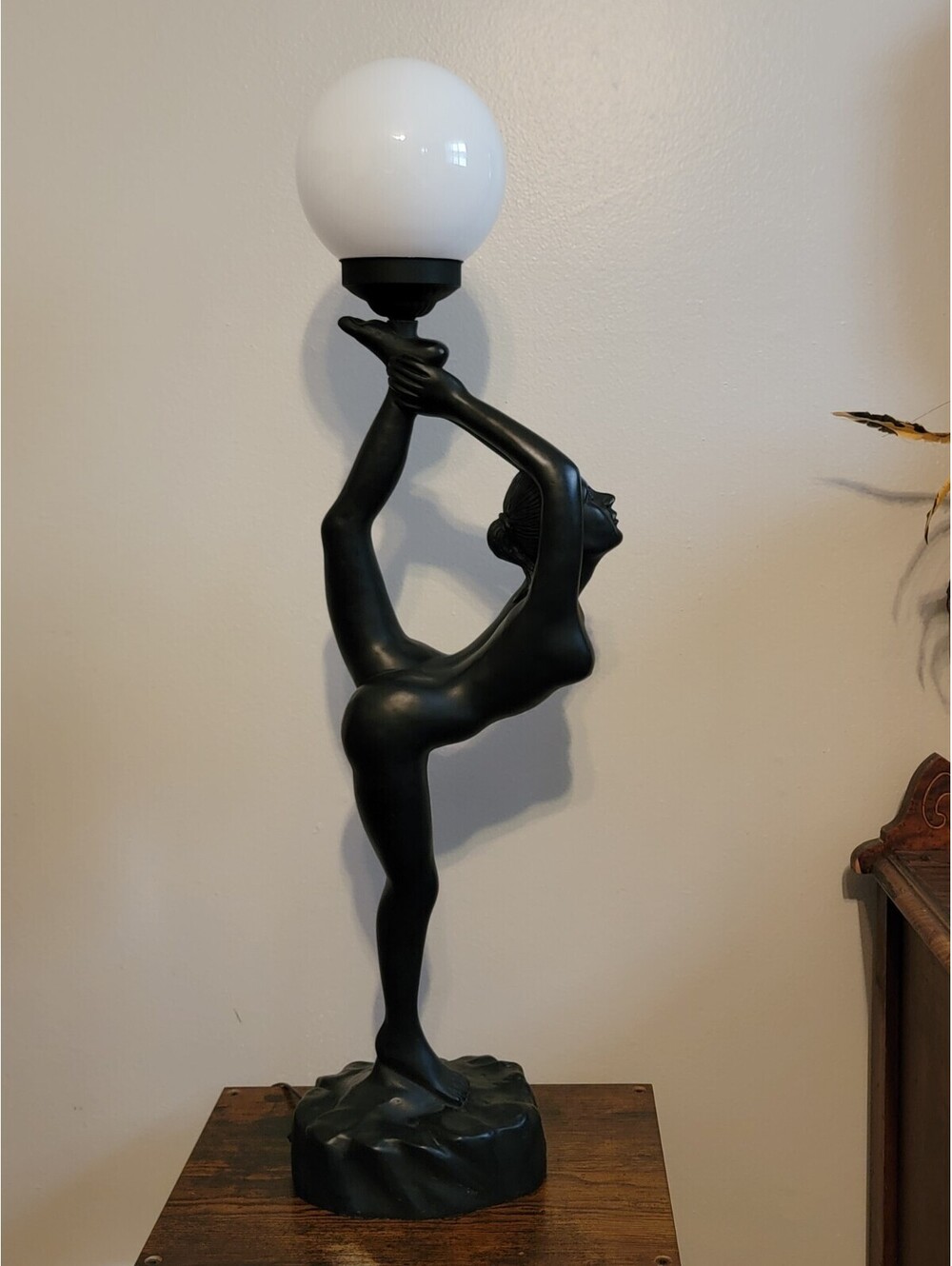 Vintage Art Deco MCM Black Nude Lady Erotica Sculpture Globe 33" Table Lamp